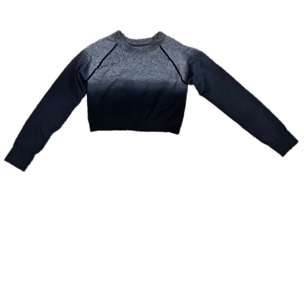 Athletic Compression Crop Top Black Gray Ombre Size M